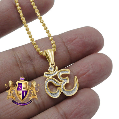 100% 10K Real Yellow Gold Genuine Diamond OM Symbol Hindu Spiritual Yoga Mini Pendant Charm