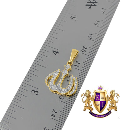 100% 10K Real Yellow Gold Genuine Diamond Allah God Muslim Islamic Arabic Mini Pendant Charm