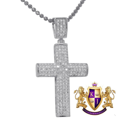Real Genuine Authentic Natural Diamond 0.75 Cwt. Dome Style Holy Jesus Cross Pendant 10K Gold Finish Unisex Religious Charm 1.75''