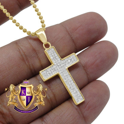 Unisex Genuine Authentic Diamond 0.50 Cwt Jesus Cross Pendent Charm 10K Yellow Gold Finish 1.50''