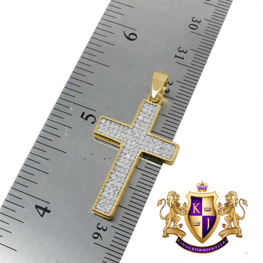 Unisex Genuine Authentic Diamond 0.50 Cwt Jesus Cross Pendent Charm 10K Yellow Gold Finish 1.50''