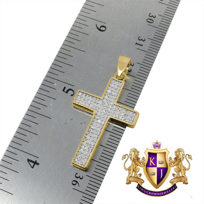 Unisex Genuine Authentic Diamond 0.50 Cwt Jesus Cross Pendent Charm 10K Yellow Gold Finish 1.50''
