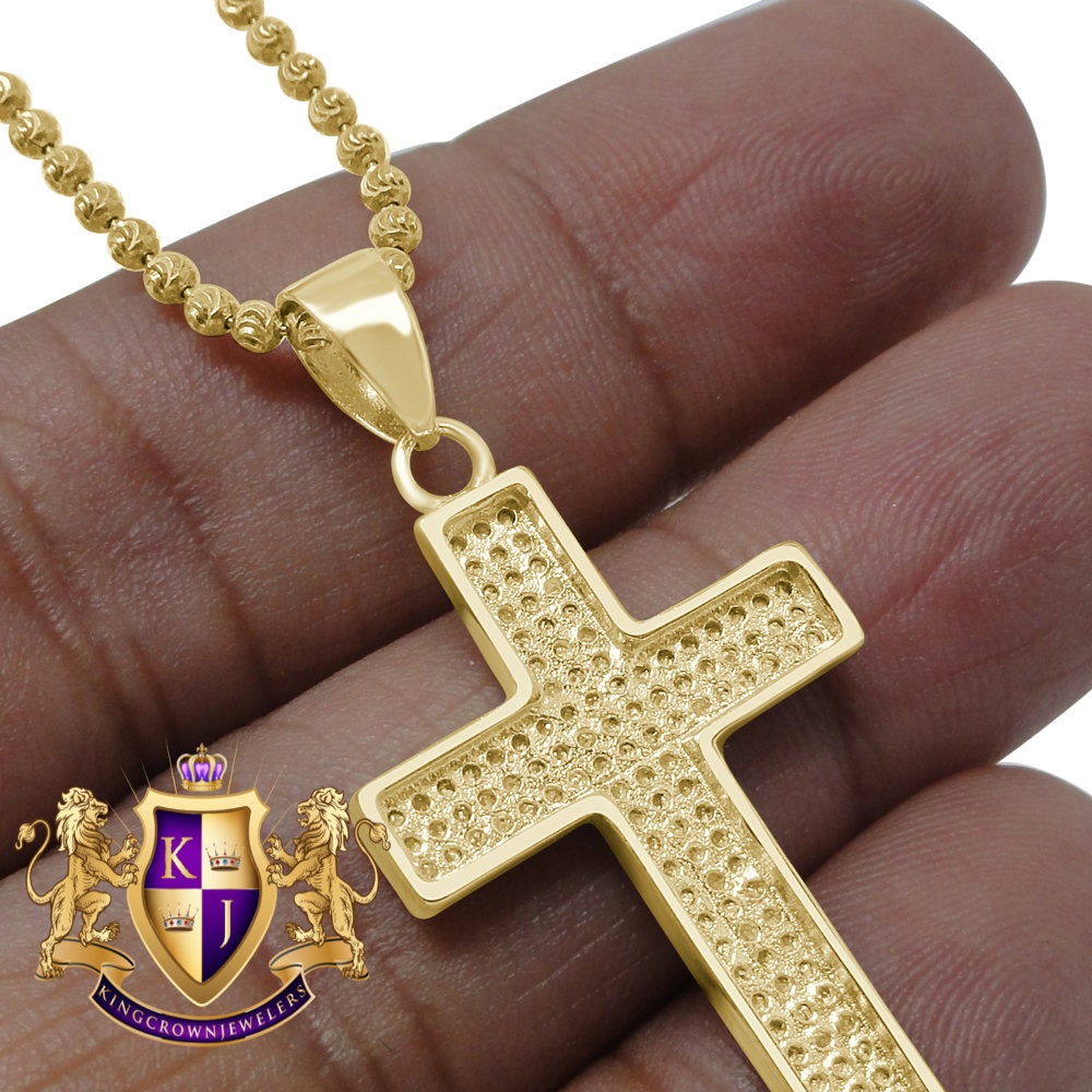 Unisex Genuine Authentic Diamond 0.50 Cwt Jesus Cross Pendent Charm 10K Yellow Gold Finish 1.50''