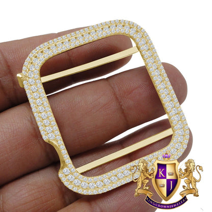 Real Genuine Sterling Silver 16+ Grams Apple Watch Bezel Fit Series 4,5,6, 14K Gold Over 44mm Simulated Diamond Custom Insert Case cover
