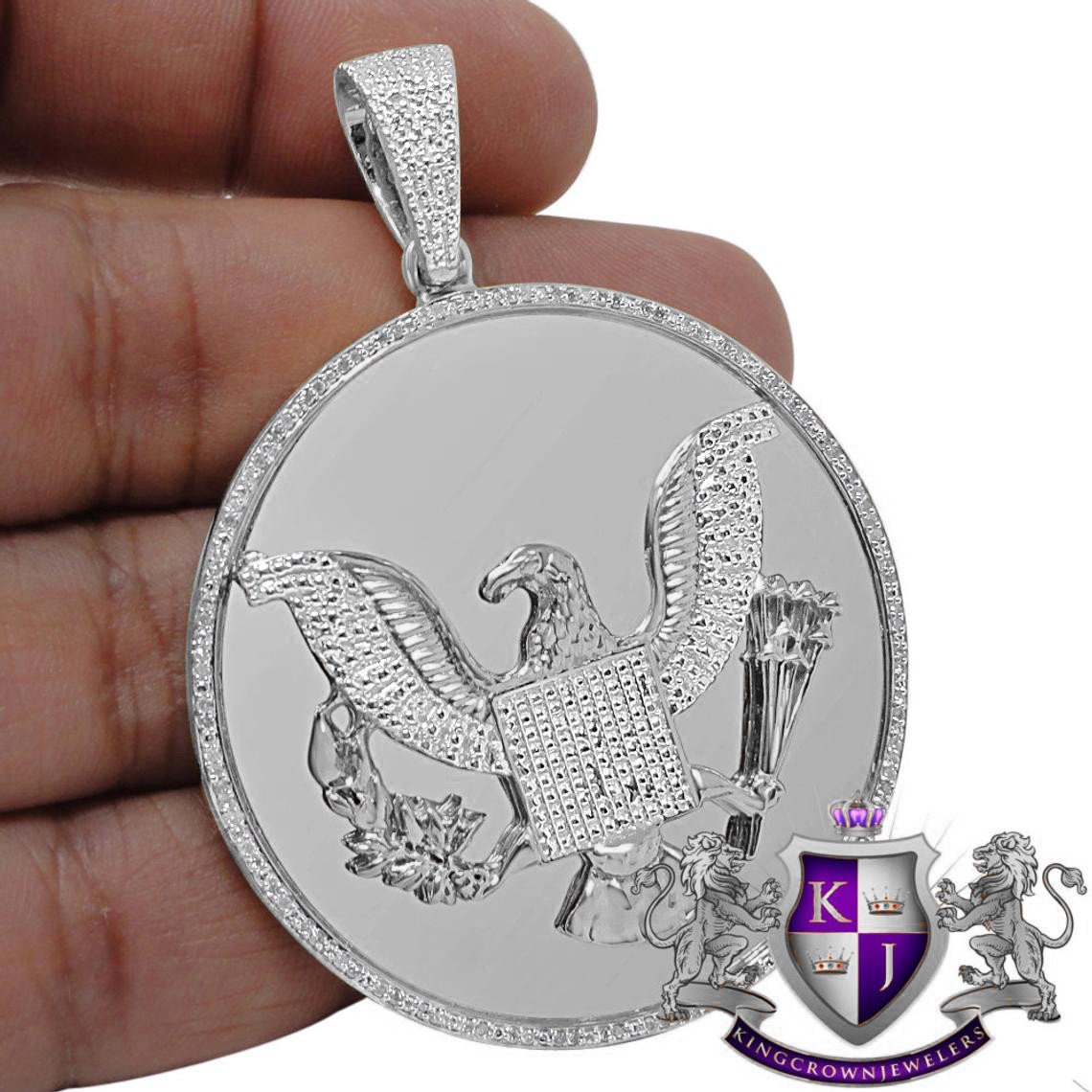 Real Authentic Diamond Seal of US President American Eagle Pendant Charm 10K Yellow Gold Finish