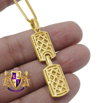 Real Sterling Silver Yellow Gold Tone Simulated Diamond Double Dog Tad Egyptian Ankh Cross Charm Pendent Chain Set