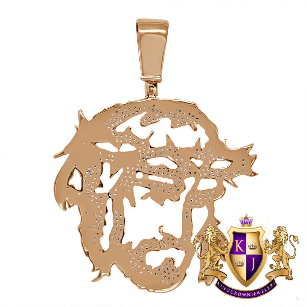 Real Genuine Authentic Diamond Jesus Piece Christ Face Pendent Charm 10K Rose Gold Finish 2.35''