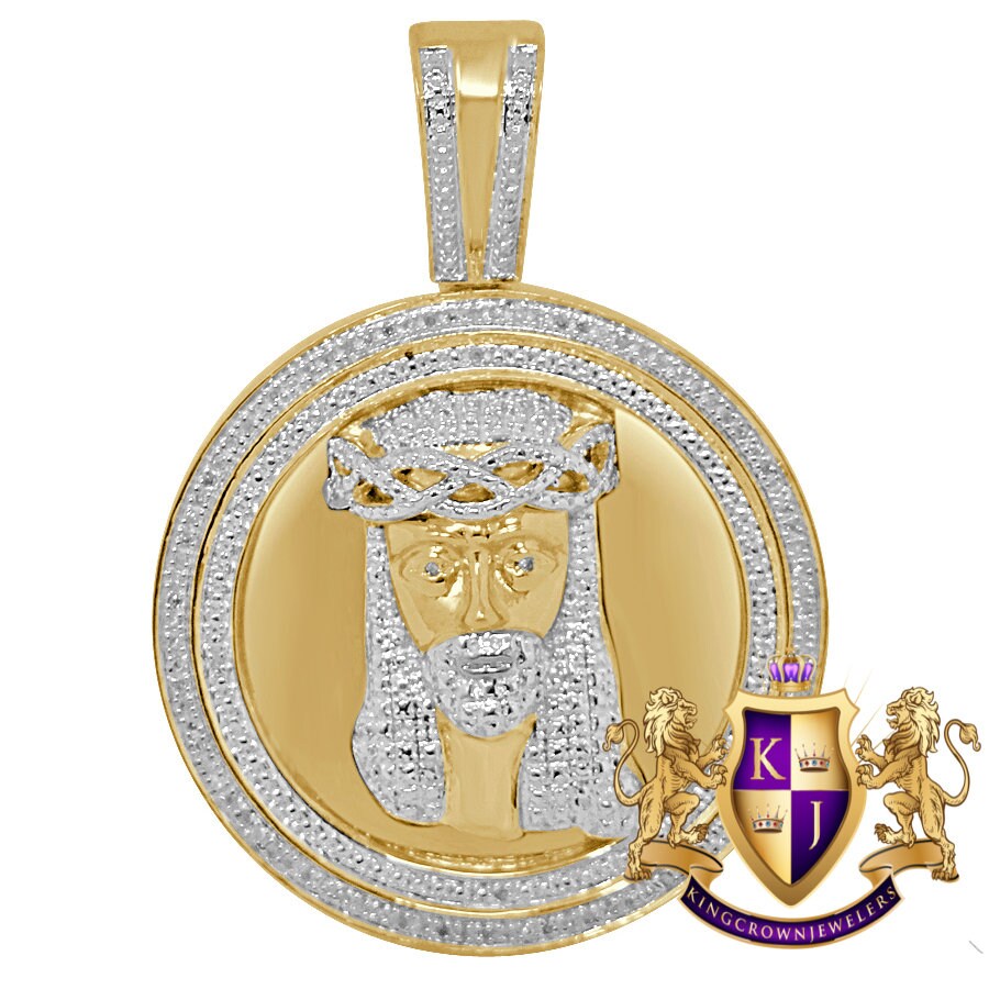 Real Genuine Authentic Diamonds 24+ Grams Jesus Face Round Medallion Charm 10K Gold Over Men's Pendent 2.25''