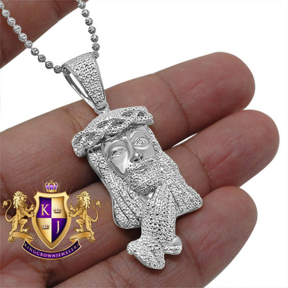 Genuine Authentic Diamond Jesus Face Praying Hands Pendant Charm Chain Set 10K White Gold Finish