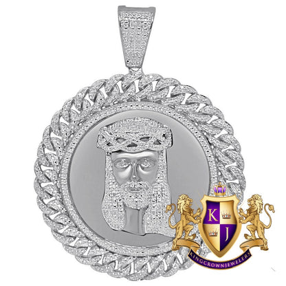 Mens Real Genuine Diamond Miami Cuban Jesus Face Round Medallion Charm 10K White Gold Finish Pendent