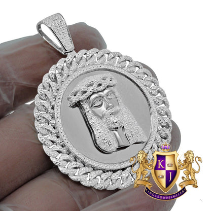 Mens Real Genuine Diamond Miami Cuban Jesus Face Round Medallion Charm 10K White Gold Finish Pendent