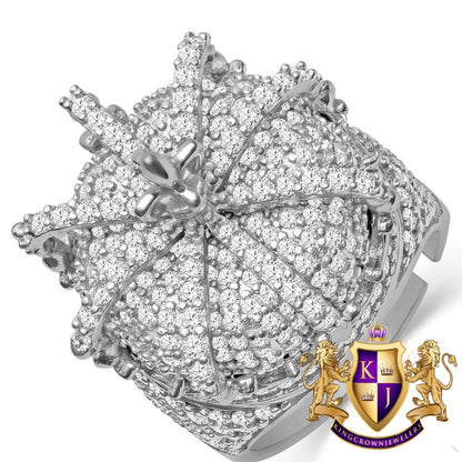 Mens Big XL Real White Gold Over Genuine Sterling Silver Kings Crown Pinky Ring Simulated Diamond Band