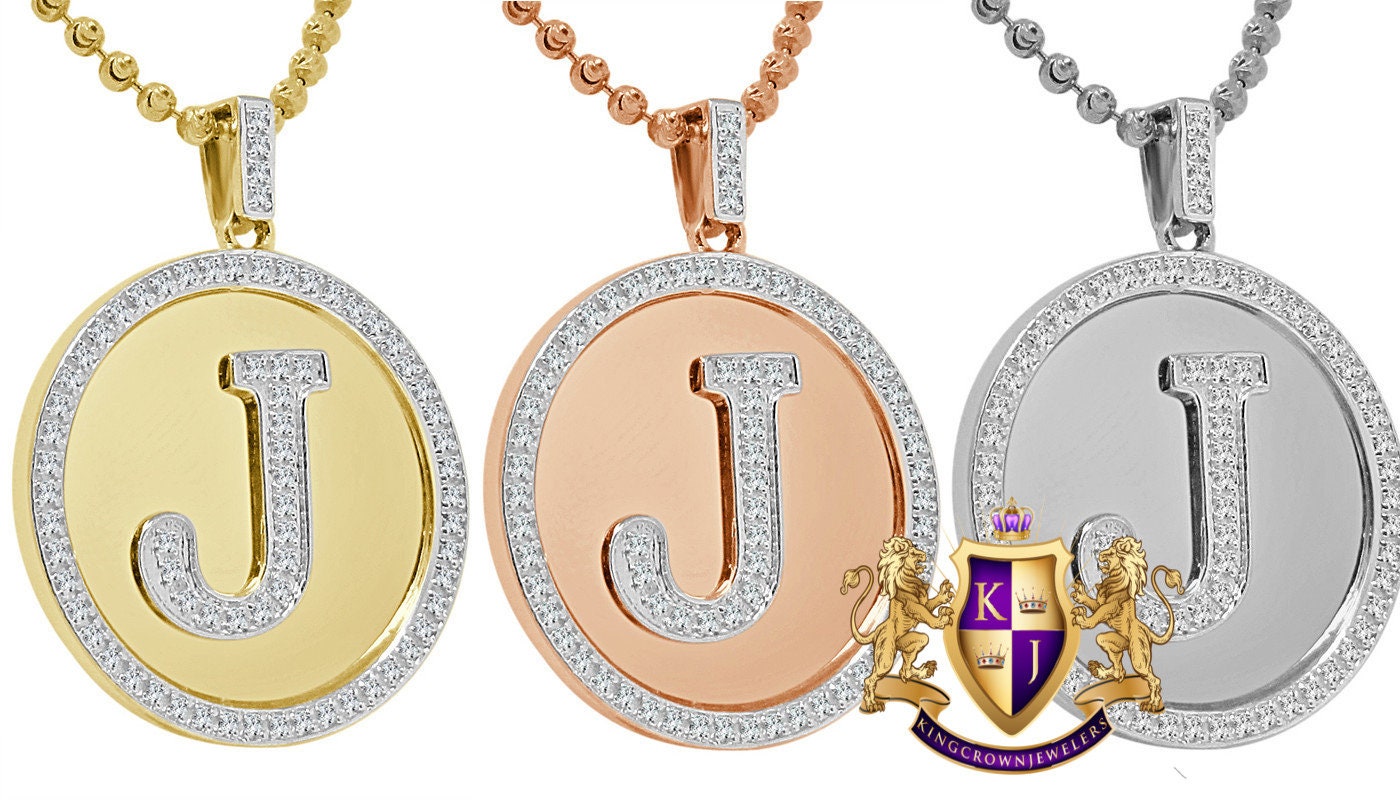 Real Genuine Authentic Diamonds Alphabet Initial Letters "J" Charm Round Pendent Chain Set 10K Gold Finish