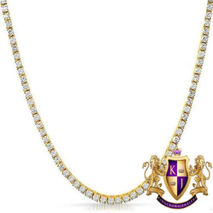 High Quality 14K Yellow Gold Finish Solitaire Simulated Diamond 1 Row Tennis Link Chain Necklace 3mm/30''