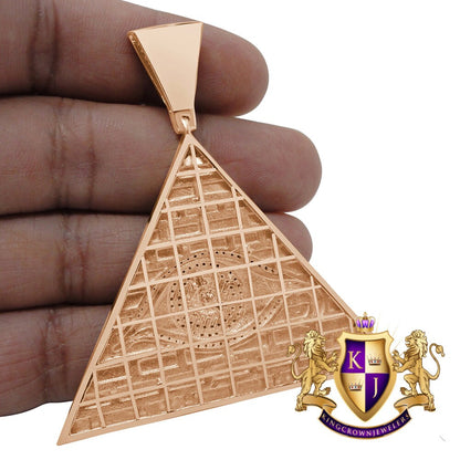 Real Genuine Diamond 0.45 Cwt 10K Rose Gold Finish All Seeing Eye Pendant Charm 2.75''