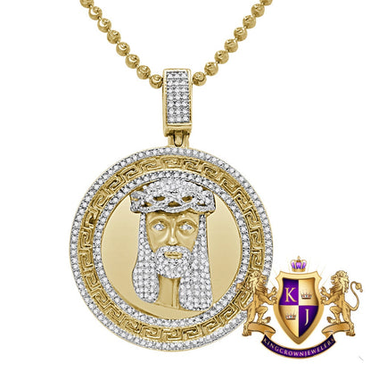 Real Genuine Diamond Jesus Face Piece 10K Yellow Gold Finish Greek Mini Charm Pendant + Chain