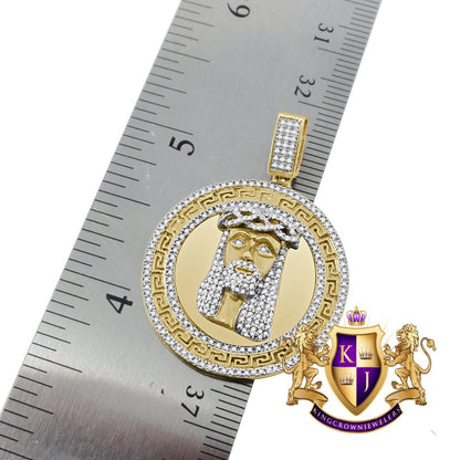 Real Genuine Diamond Jesus Face Piece 10K Yellow Gold Finish Greek Mini Charm Pendant + Chain