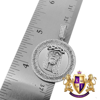 Real Genuine Diamond Jesus Face Piece 10K White Gold Finish Greek Mini Charm Pendant + Chain