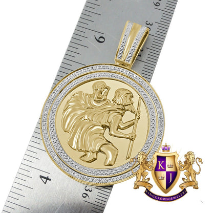 Real Genuine Authentic Diamond 0.40 Cwt. 21 + Grams Saint Christopher Charm Round Medallion 10K Gold Finish Religious Unisex Pendant  2.25''