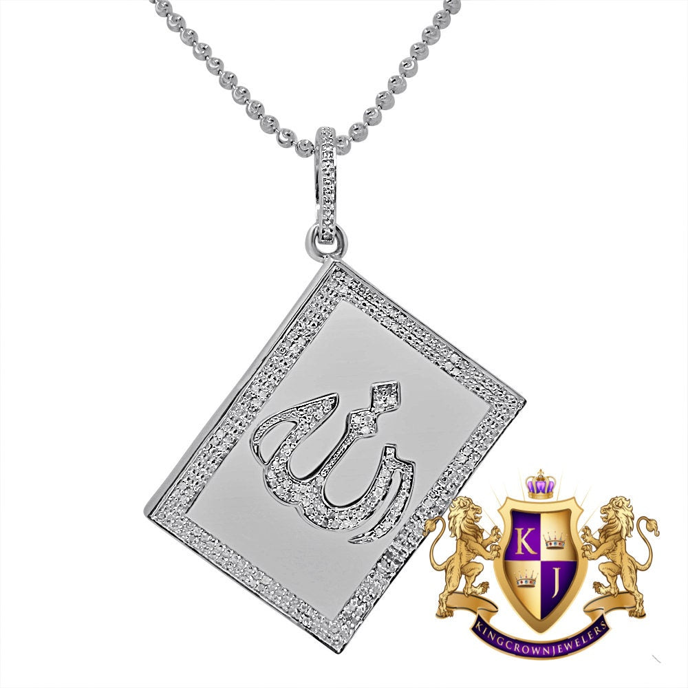 Real Genuine Authentic Diamond 22+ Grams Holy Book Allah God Muslim Arabic Islamic Pendent 10K White Gold Over Religious Charm Chain Set