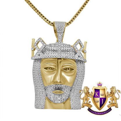 Real Genuine Authentic Diamond 10K Yellow Gold Finish Jesus Face Piece Charm Pendent + Franco Chain