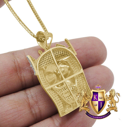 Real Genuine Authentic Diamond 10K Yellow Gold Finish Jesus Face Piece Charm Pendent + Franco Chain