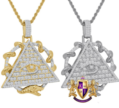 Real Sterling Silver Simulated Diamond Illuminati All Seen Eye Pendent Charm Chain Set