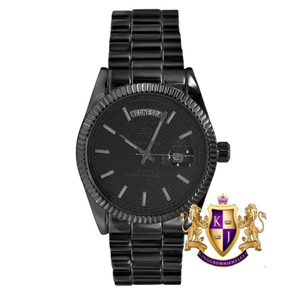 Men's 14K Black Gold Tone Day/Date Function Solid Steel Back Water Resistance Metal Band Watch