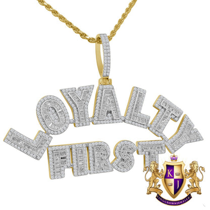 Baguette Custom Piece Real Yellow Gold Sterling Silver Simulated Diamond LOYALTY FIRST Pendent Charm Chain Set