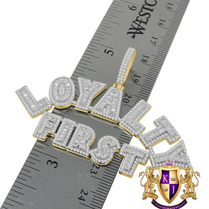 Baguette Custom Piece Real Yellow Gold Sterling Silver Simulated Diamond LOYALTY FIRST Pendent Charm Chain Set