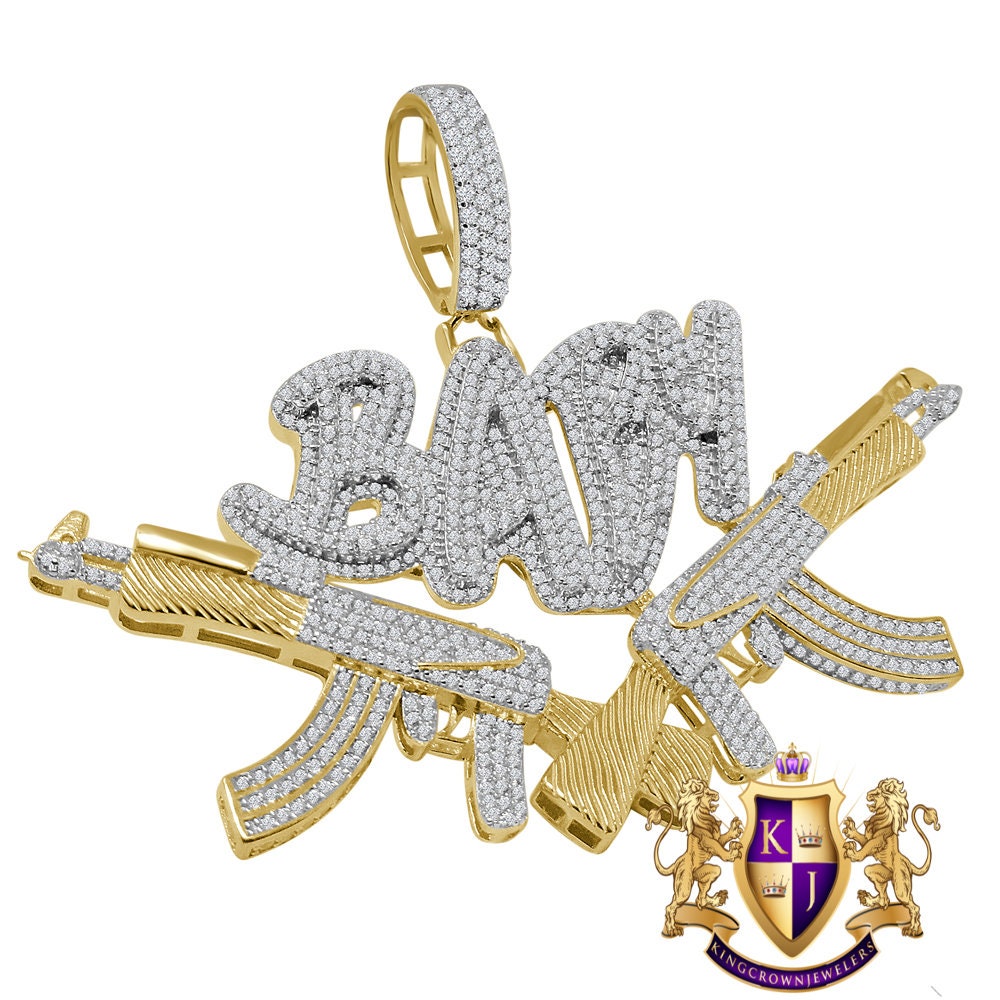 Men's Custom Piece Real Sterling Silver Simulated Diamond 14K Gold Finish Baby Pendent Charm
