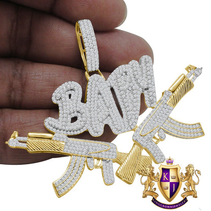 Men's Custom Piece Real Sterling Silver Simulated Diamond 14K Gold Finish Baby Pendent Charm