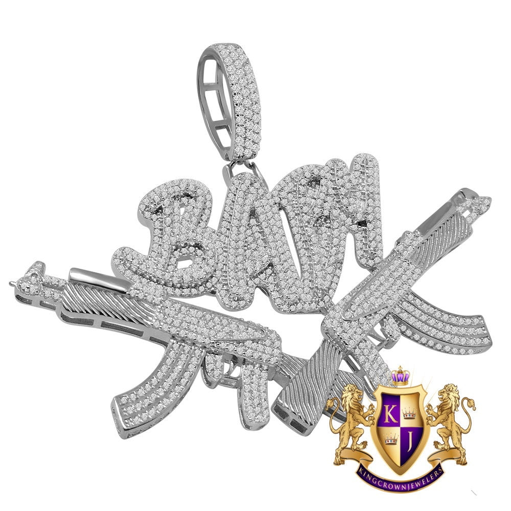 Men's Custom Piece Real Sterling Silver Simulated Diamond 14K Gold Finish Baby Pendent Charm