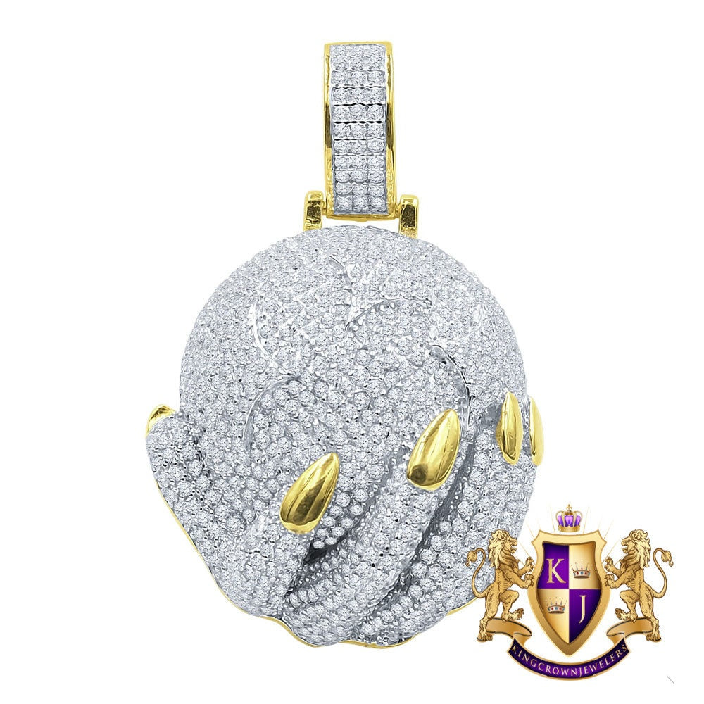 Real Sterling Silver 14K Gold Finish Simulated Diamond Hand Holding Globe World Pendant Charm