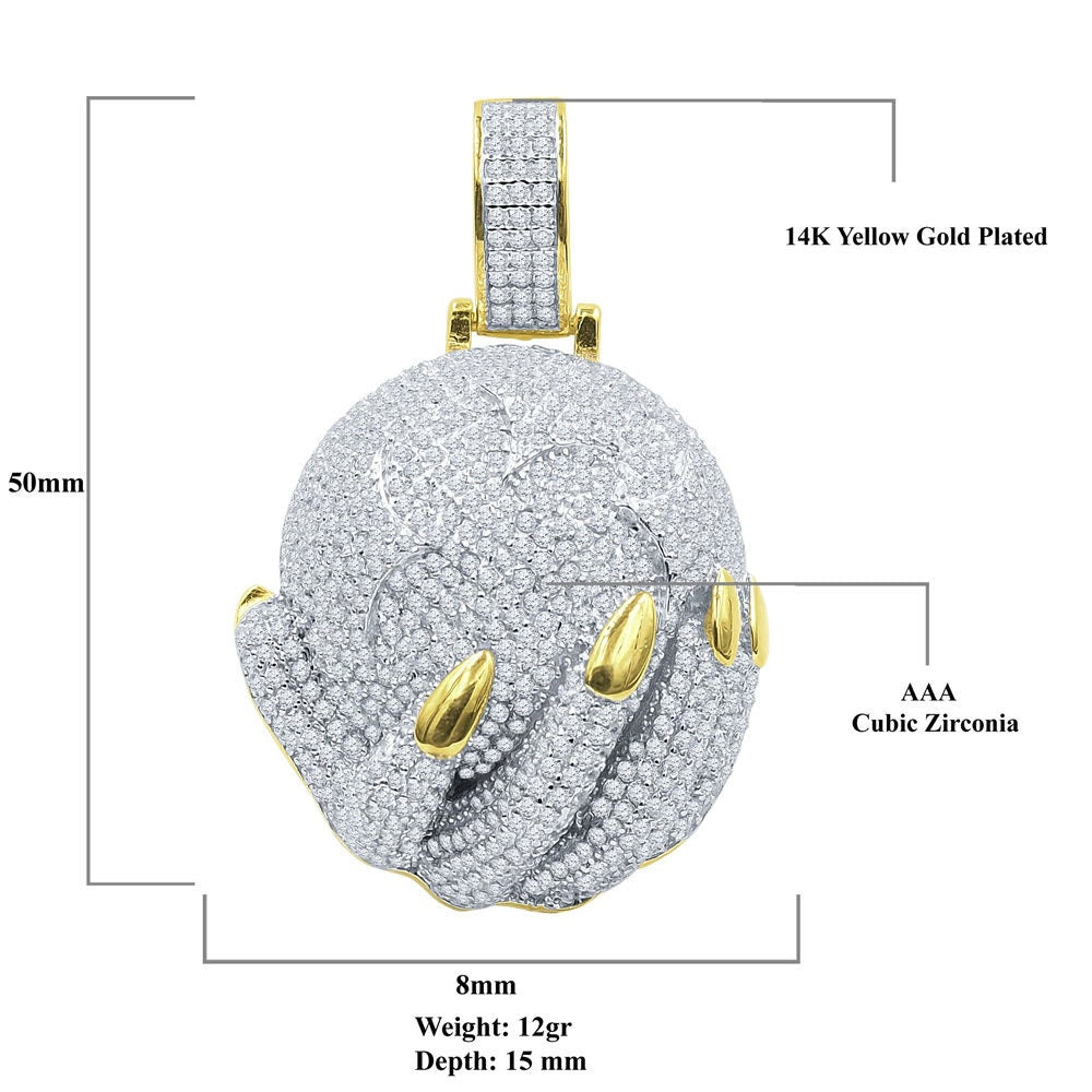 Real Sterling Silver 14K Gold Finish Simulated Diamond Hand Holding Globe World Pendant Charm