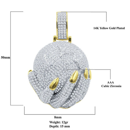 Real Sterling Silver 14K Gold Finish Simulated Diamond Hand Holding Globe World Pendant Charm