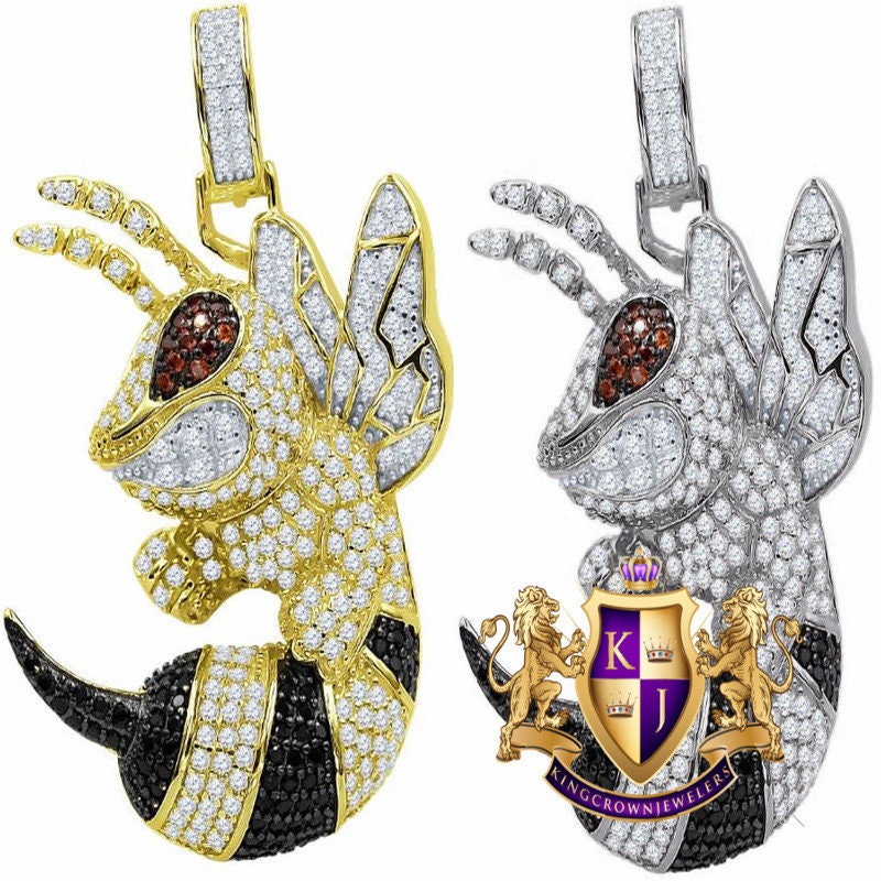 Multi Tone Real Sterling Silver 14K Gold Finish Simulated Diamond Honey-Bee Custom Pendent Charm
