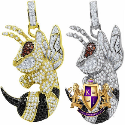 Multi Tone Real Sterling Silver 14K Gold Finish Simulated Diamond Honey-Bee Custom Pendent Charm