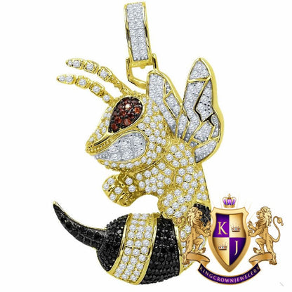 Multi Tone Real Sterling Silver 14K Gold Finish Simulated Diamond Honey-Bee Custom Pendent Charm