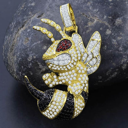 Multi Tone Real Sterling Silver 14K Gold Finish Simulated Diamond Honey-Bee Custom Pendent Charm