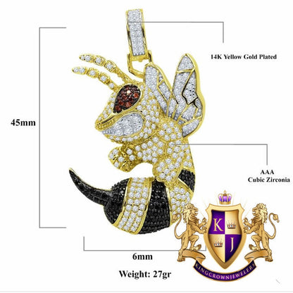 Multi Tone Real Sterling Silver 14K Gold Finish Simulated Diamond Honey-Bee Custom Pendent Charm