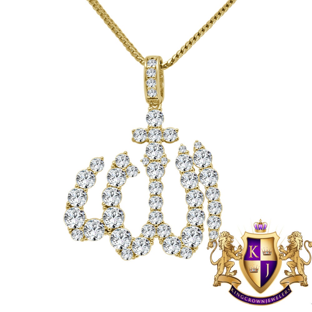 18+ Grams Solitaire Real Genuine Sterling Silver 2.00 Ct. Simulated Diamond Allah Muslim God Islamic Unisex Pendant Charm Chain Neckless Set