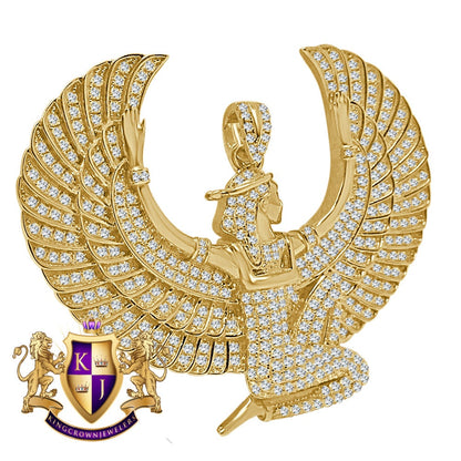 32+ Grams Real Yellow Gold Sterling Silver Egyptian Sky Goddess God Isis Simulated Diamond Custom Pendent Pharoah Charm