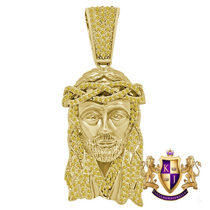 Yellow Canary Big XL 2.85'' Gold Finish Sterling Silver Simulated Diamond Holy Jesus Face Pendent Religious Charm