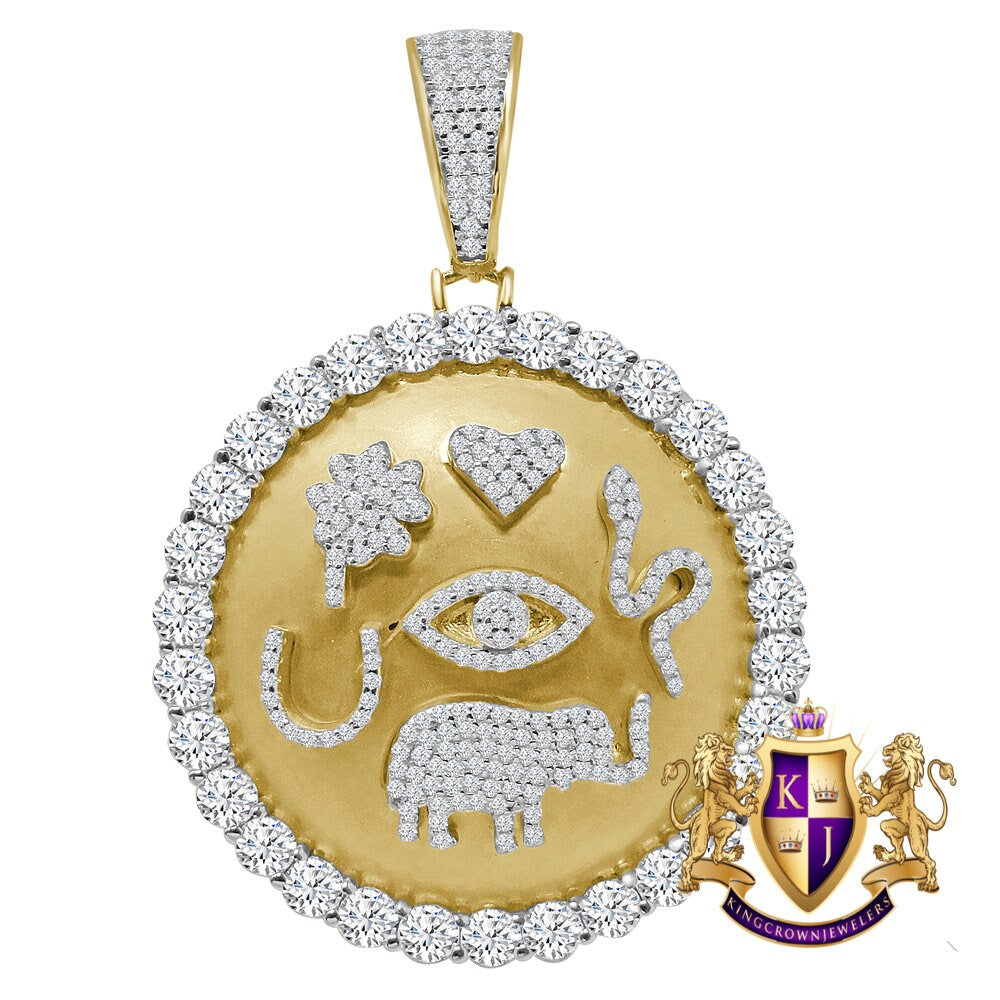 Men's Real Yellow Gold On Sterling Silver Simulated Diamond Egyptian Accent Symbols Pendent Charm Medallion