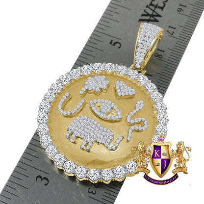 Men's Real Yellow Gold On Sterling Silver Simulated Diamond Egyptian Accent Symbols Pendent Charm Medallion