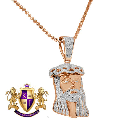 Unisex Real Genuine Diamonds Mini Jesus Face Piece 10K Rose Gold Finish Pendent Charm Set