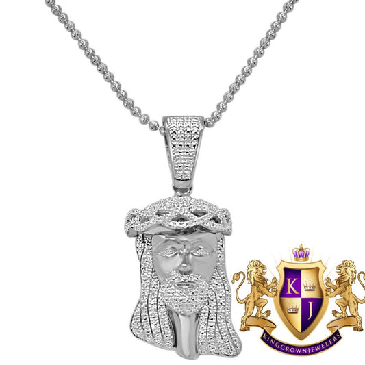 Unisex Real Genuine Diamonds Mini Jesus Face Piece 10K White Gold Finish Pendent Charm Set