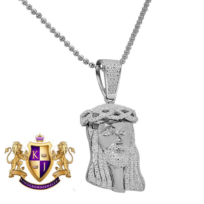 Unisex Real Genuine Diamonds Mini Jesus Face Piece 10K White Gold Finish Pendent Charm Set