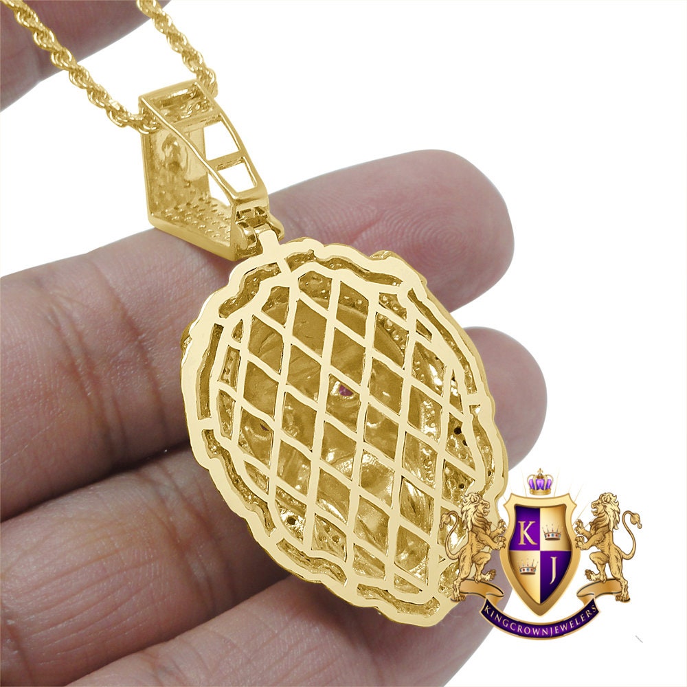Real Genuine Sterling Silver Multi Tone 14K Gold Finish 1.35 Cwt. Simulated Diamond Lion King Head Unisex Pendant Charm Chain Neckless Set